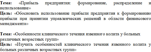 Примеры формулировки цели курсовой работы