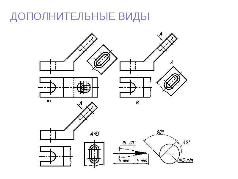 Виды на чертеже - обозначение / расположение основных и дополнительных видов