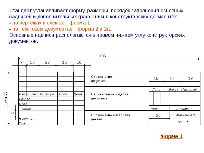 Материалы в основной надписи