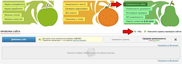 Интерфейс онлайн-сервиса TEXT.RU