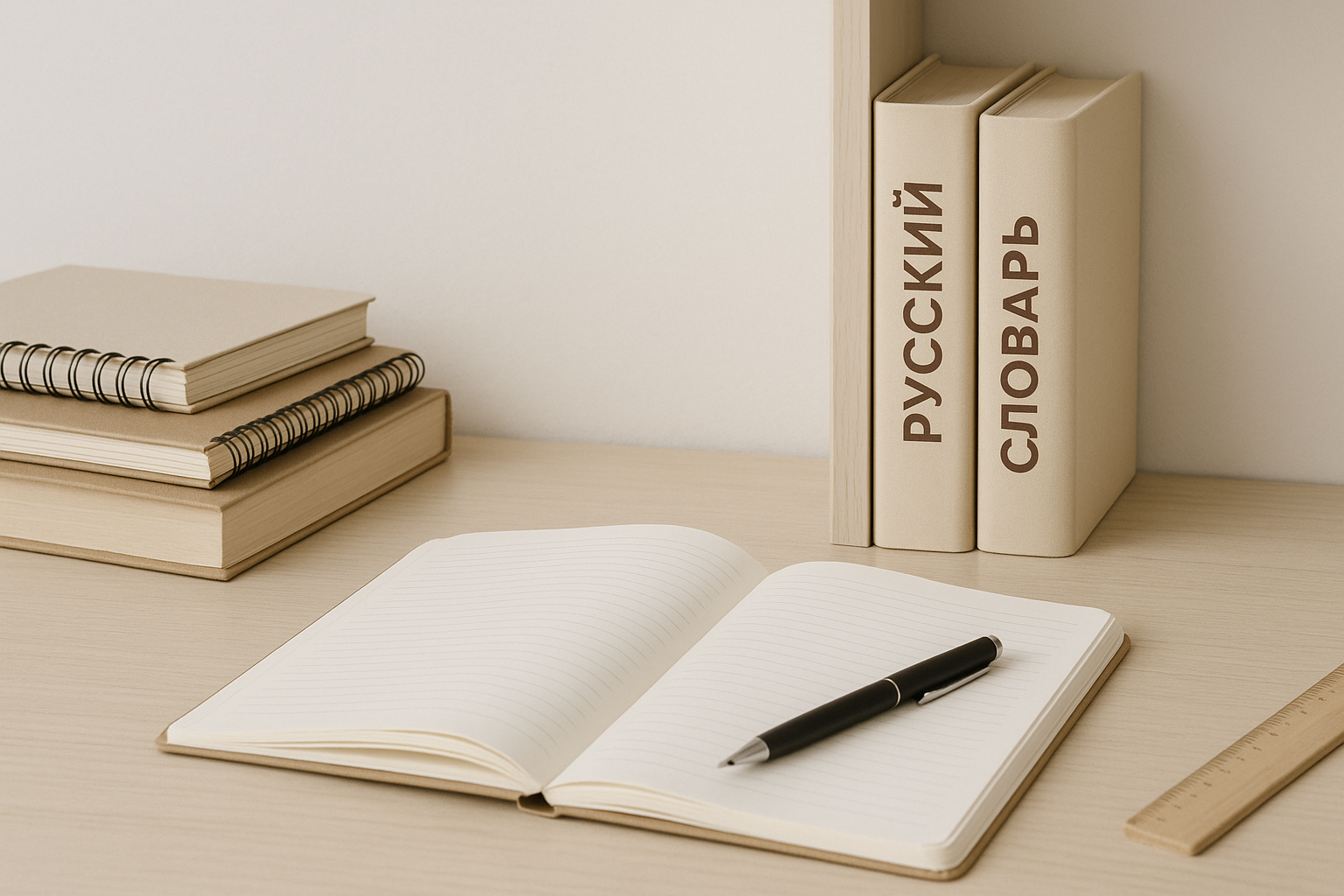 блокнот с книгами и ручкой на столе
